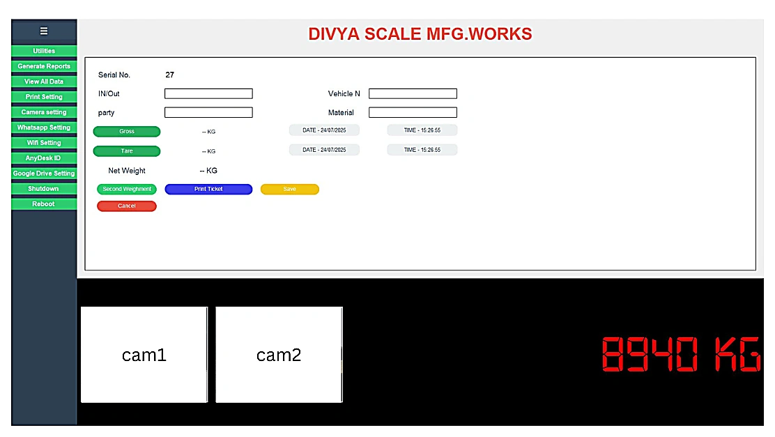 Divya Scale weighbridge software dashboard screenshot