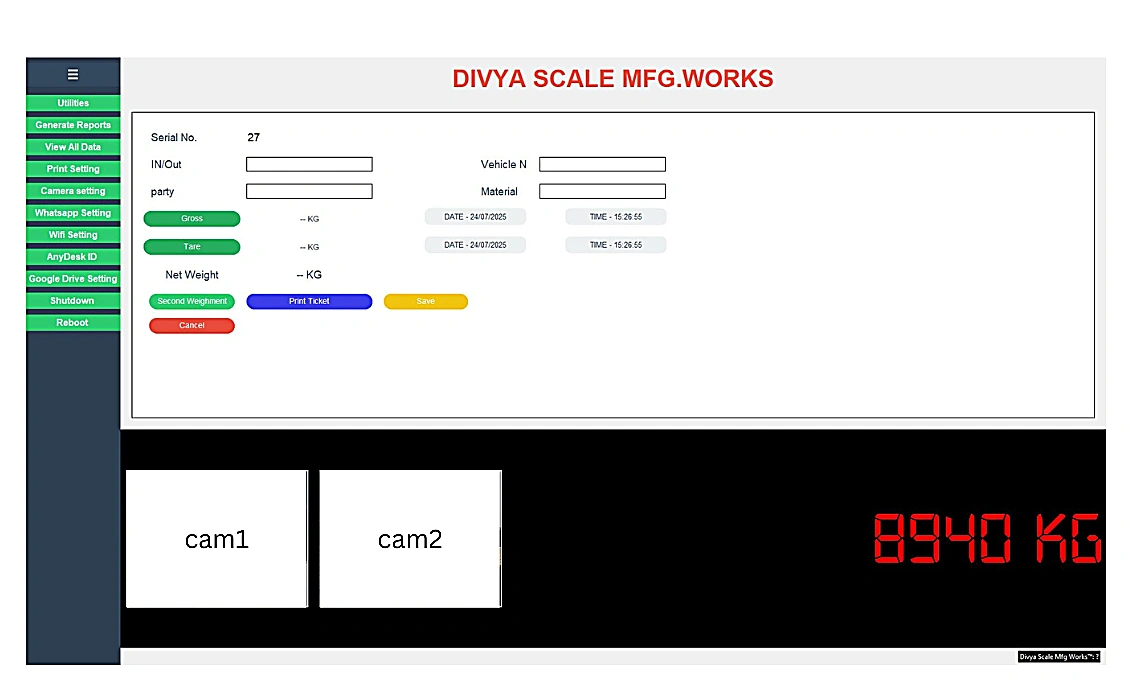 Weighbridge software dashboard by Divya Scale